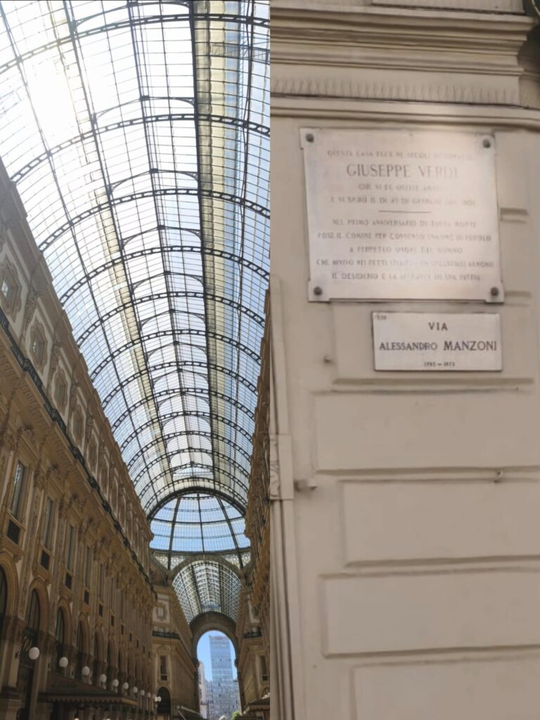 L’immagine mette in evidenza alcuni luoghi simbolo della città di Milano, collegati alla storia culturale e musicale italiana di Giuseppe Verdi, per contestualizzare il percorso educativo svolto dagli alunni e sottolineare il valore formativo dell’esperienza vissuta durante il progetto “Educare alla Bellezza”.